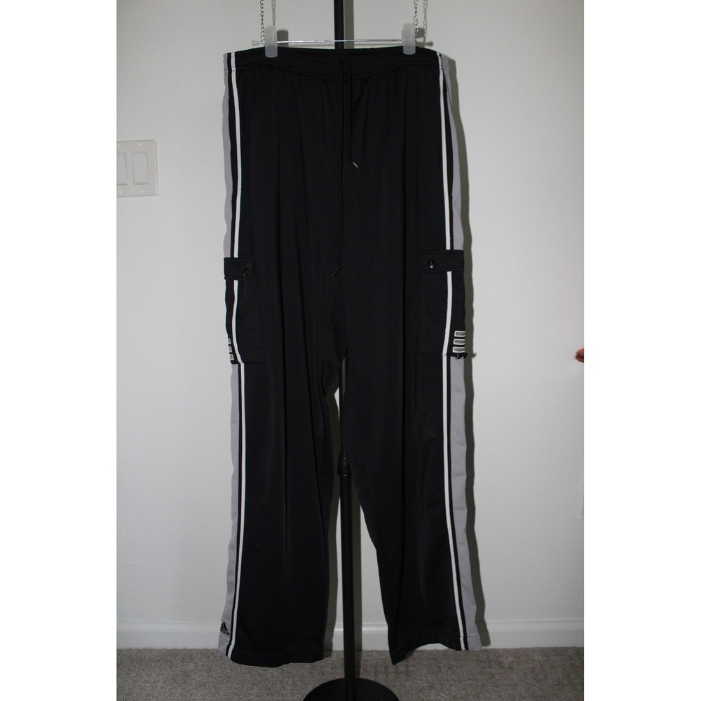 VTG Adidas Cargo Track Pants Black Grey Striped Y2K Men's Large